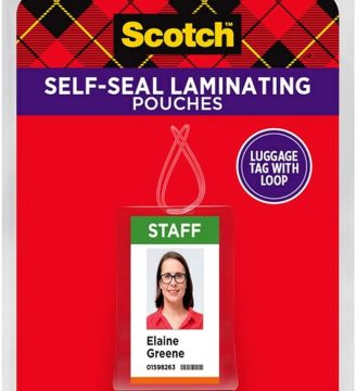 3M Scotch Self-Sealing Laminating Pouches, Bag Tags with Loops, Glossy, 5 Pouches (LS853-5G)