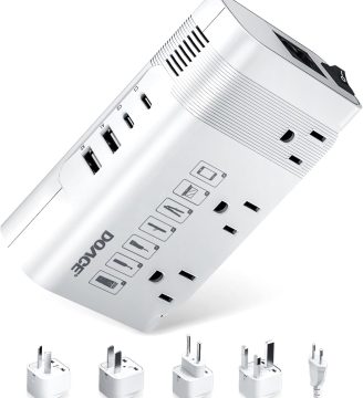 DOACE 220v to 110v Voltage Converter US to Europe: 350W 220 to 110 Voltage Converter for European Travel - International Power Adapter Plug Combo Step Down Transformer White